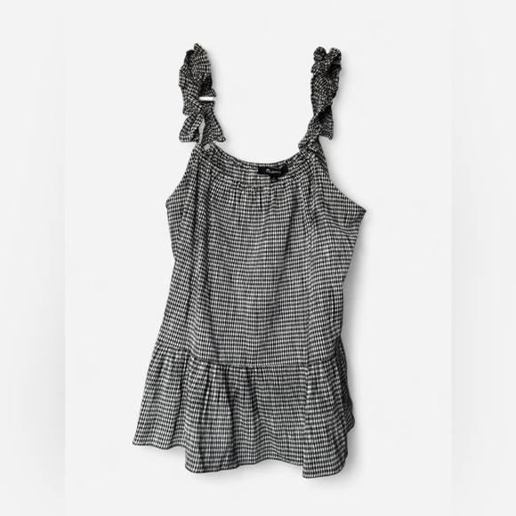 Madewell Women's Size 4 Ruffle Strap Cotton Cami Gingham Top Black/White - Picture 4 of 7